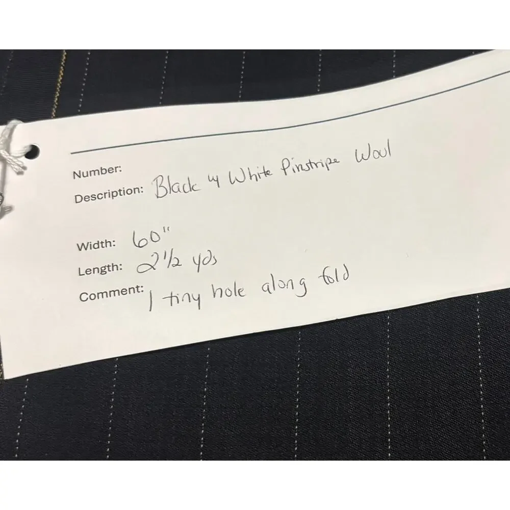 Black White Pinstripe Wool Fabric 2.5 Yds 60